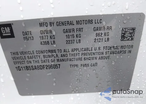 2013 Chevrolet Malibu 1Ls из США, поврежденный, VIN 1G11B5SA8DF296057